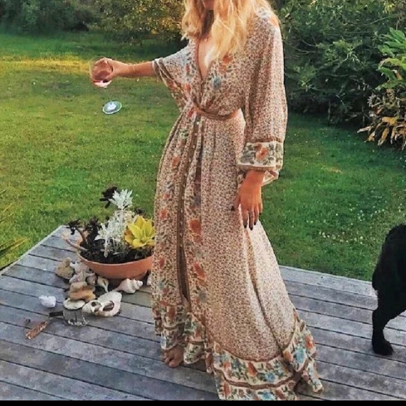 08 Boho Floral Print Button up Belted Kimono Dress - Picture 2 of 7